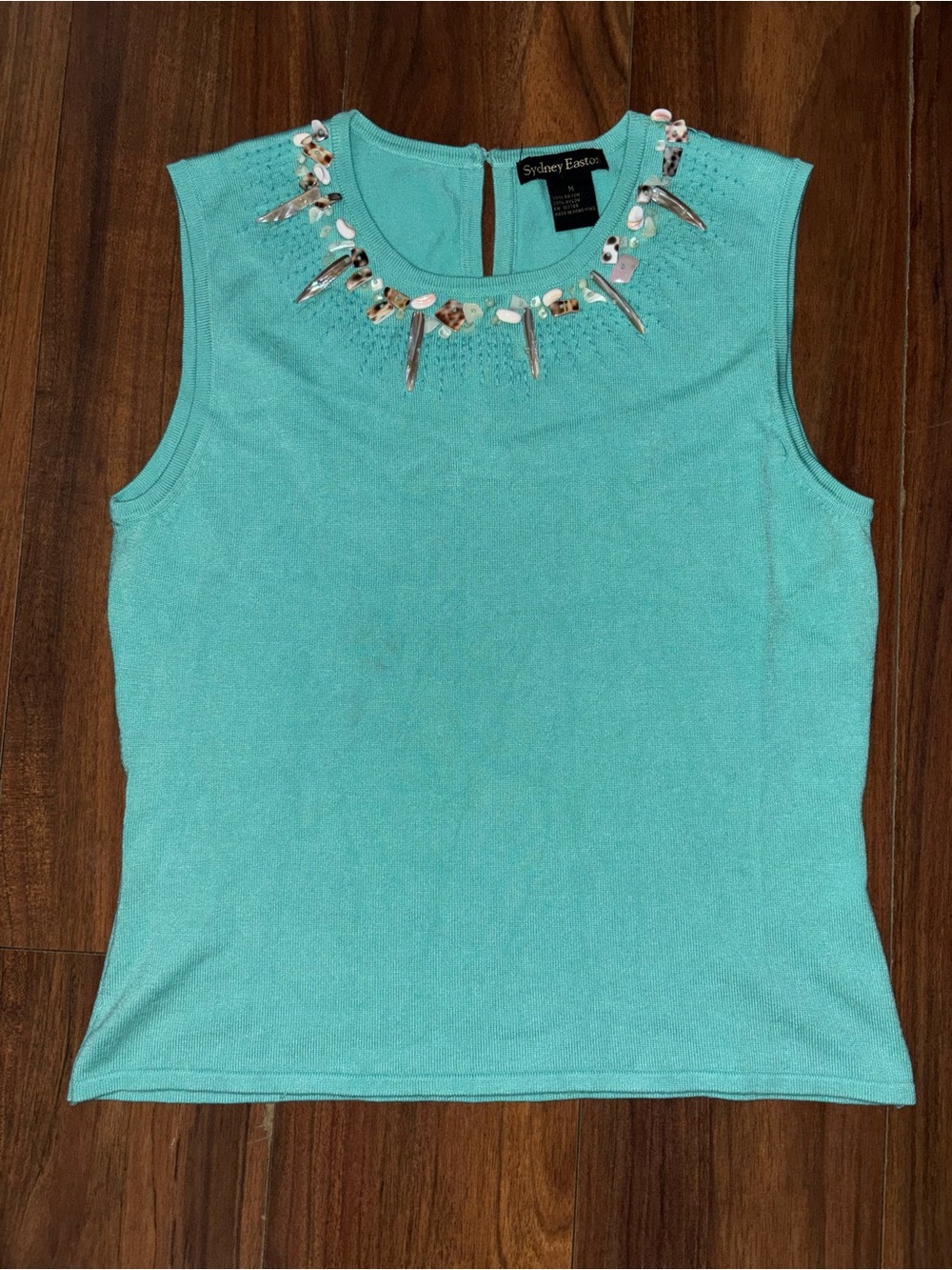 Sydney Eaton Turquoise Sleeveless Jewel-Accent Tank